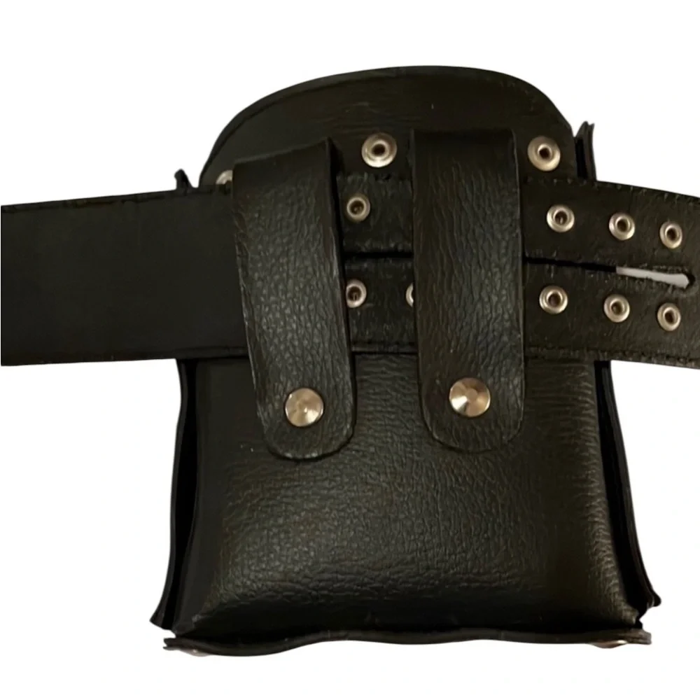Black studded faux Leather Belt Bag, salon tools